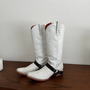 Denver Broncos Cheerleader Base-Style FREEBIRD Lusitano Cowgirl Boots🤍💙🧡